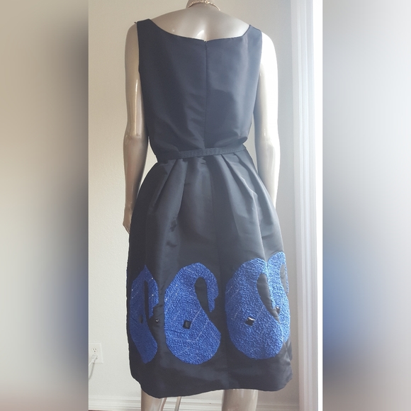 *$4,000 OSCAR DE LA RENTA GORGEOUS BLACK BLUE BEADED RUNWAY SILK DRESS US 0, M - Picture 8 of 13